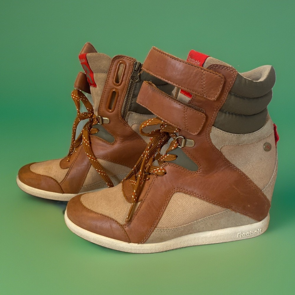 Reebok Alicia Keys Wedge High Heel Trainer Women 8 Athletic Multi Brown Red